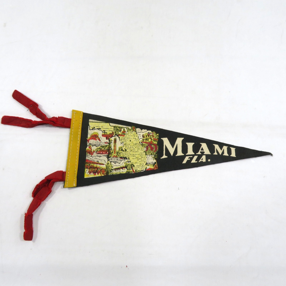 Miami Florida State Graphic Gold Black Beige Pennant 12x4.5 Vintage